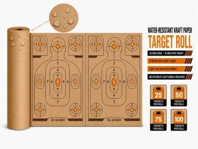 Water-Resistant Kraft Paper Target Roll, Multi-Zone Customizable Shooting Targets for Outdoor Training with Fewer Target Changes