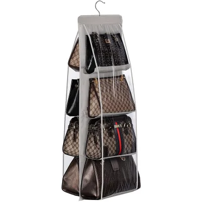 Embossed Thickened Nonwoven Fabric & PVC 4 Layers 8-Pocket Hanging Handbag Closet Organizer Handbag Hanging Holder