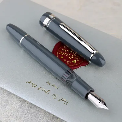 MAJOHN P136 Student Office Writing Fountain Pen No. 6 for Replaceable Tip Assembly Metal Copper Piston Gray Plastic Ink