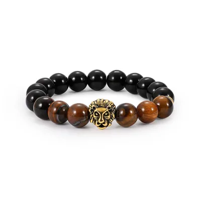 Men Natural Tiger Eye Stone Bracelet Hematite Beads Couple Bracelets for Women Lion Head Charm Bracelets Jewelry Gift