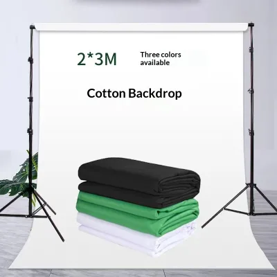 2x3m Cotton Green Screen Backdrop Chroma Key Photography Live Streaming; Green White Photo/Certificate-Photo Green Screen