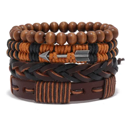 New Arrival Fashion Arrow Bracelet Vintage Leather Wove Bracelet Accessories Men Fashion Jewelry Multilayer Bracelets Set