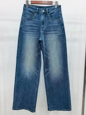 Women High Waist Wide Leg Jeans Vintage Washed Straight Denim Pants Casual Ladies Denim Trousers OEM ODM Factory Wholesale