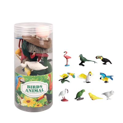 New PVC Birds Model Toys 10PCS Various Birds and 1 Mountain 1 Nest and 2 Eggs Small Simulated Birds Toys for Kids