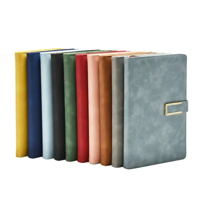 A5 Leather Hardcover Magnetic Button Customized Business Office Diary with 100 Sheets Thick Bookkeeping Book