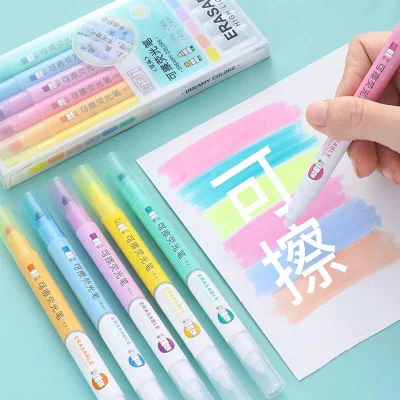 Bulk Purchase Discount Double Tip 6 Colors Erasable Highlighter Accurate Positioning Marking Pen for Exam Review