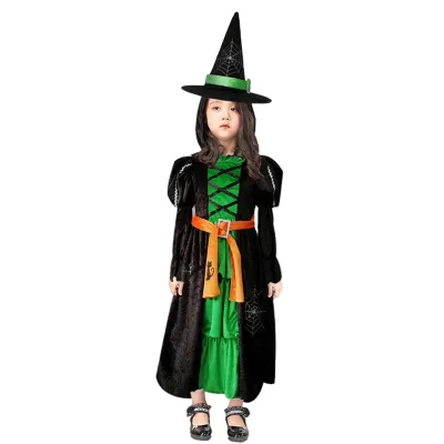 New Design Stage TV Movie Performance Wear Girls Princess Witch Dress Green Elf Children's Halloween Costumes