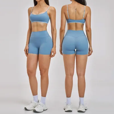 JY Newest American Cross-Border Nude-Feel Solid Sweat-Wicking Sports Suit Fashionable Backless Thin-Strap Casual Running Yoga
