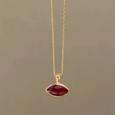 Vintage S925 Silver Marquise Red CZ Pendant Necklace 18K Gold Plated Wine Red Marquise Gem Lucky Eye Pendant Necklace