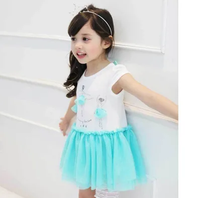 Online Shopping Summer Long Casual Polyester/Cotton Short Sleeve Girls' Dress with Sitching Designs