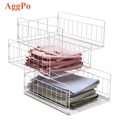 Wardrobe Internal Storage Basket Layered Partition Drawer-type Push-pull Storage Rack Stackable Clothing Storage Basket