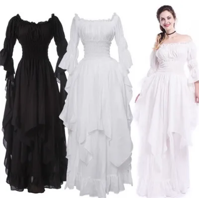 Europe and America Gorgeous Lace Dress Flared Sleeve Retro Gothic Cosplay Party Princess Dress