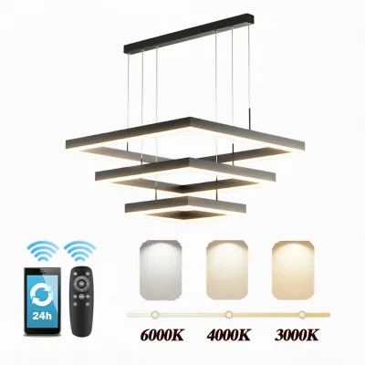 Contemporary Modern Aluminum App Control Pendant Light White LED Chandelier New Design Square Dining Living Room Black Hanging
