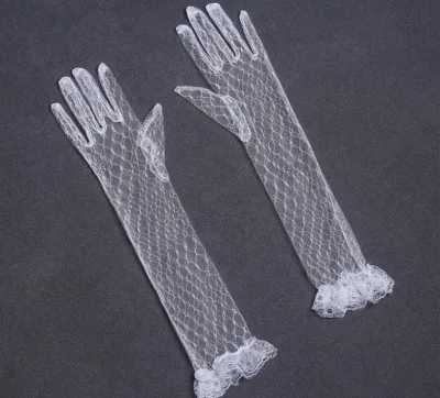 New White Lace Mesh Hollowed-out Long Elbow Gloves Elegant White Bridal Wedding Dress Lolita Princess Dress Accessories Gloves