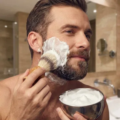 Professional Men Shaving Set Lotus Wood Nylon Brush Stainless Steel Bowl Shave Stand Grooming Kit for Barber Salon