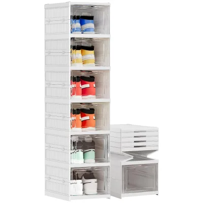 New Can Customer Logo Foldable Plastic Multi-Layer Clear Shoes Cabinets & Organizer for Living Room Storage