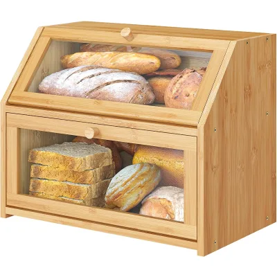 Wholesale Customized Robust and Durable Clean up Easy Kitchen Storage Organizer High Capacity Bamboo Bread Box