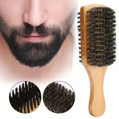 Double-Sided Bristle Men'S Beard Brush Rubber Wood Handle for Styling Trimming Sweeping Loose Hairs Men's Shaving Brush