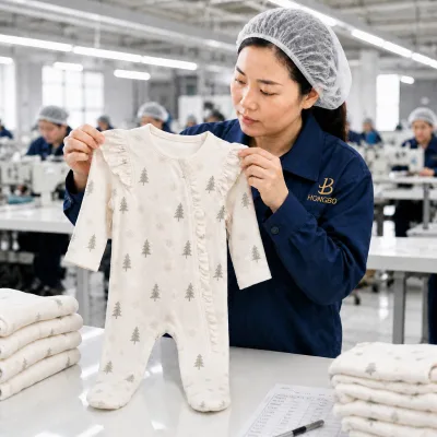 Custom Double Zipper Footed Baby Romper with Ruffles Nordic Christmas Print Long Sleeve Newborn Sleepsuit