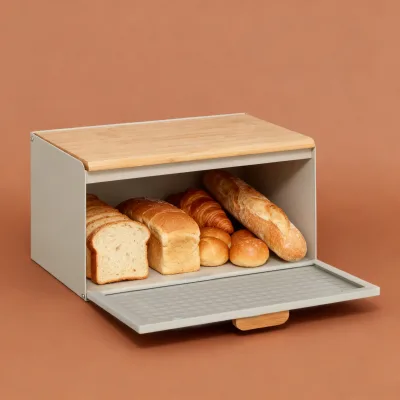 Large-capacity Eco-Friendly Multifunction Metal Bread Box with Bamboo Lid Kitchen Food Storage Container Factory Price