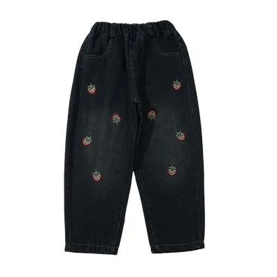 Casual Style Girls' Straight Cut Long Pants Spring and Fall Outer Wear in Small and Medium Sizes Available Jeans for Kids