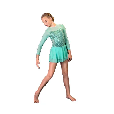 Latin Jazz Dance Dress Costume Sequin Power Mesh Skirt