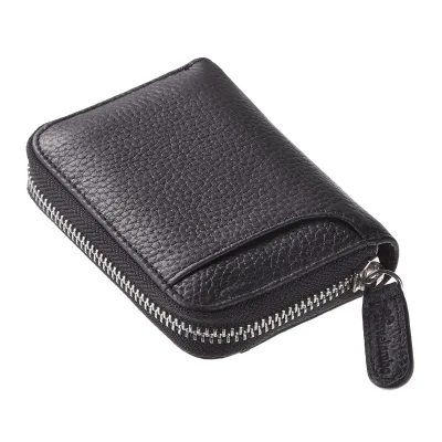 Luxury Design Custom Logo Zipper Card Holder Genuine Leather RFID Blocking Wallet and Coin Case