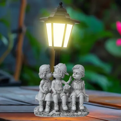 Garden solar lights Three child statues sculptures Garden Decor Housewarming Gifts Lights for Patio Yard Balcony Decorations