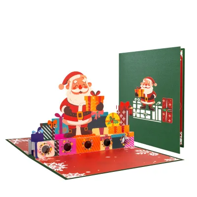 Hot Selling Christmas Gift Paper Crafts 3D pop up Christmas Father Gift Box Folded Festival Greeting Card for Wholesale