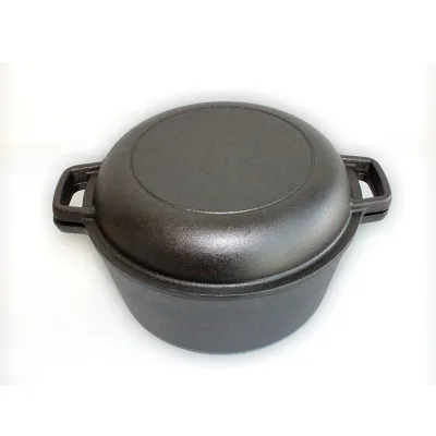 5 Quart Pre-seasoned 2 in 1 Double Dutch Oven Lid As Fry Pan with Loop Handle