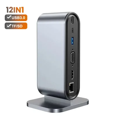 12IN1 Docking Station PD 100W USB C HUB Type C to HDTV-Compatible Adapter 4K 30Hz VGA RJ45 USB 3.0 HUB USB Splitter for MacBook