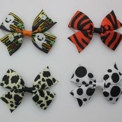 Hot Halloween Fun Elements Hairpin Bow Hair Clip Handmade Pumpkin Spider Web Printing Hot Wholesale Hair Accessories