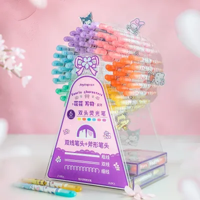 Joytop SR 676-1 Wholesale Stationery Double Ended Highlighter Marker Pen 6 Designs 12 Colors for Kids with Display Stand
