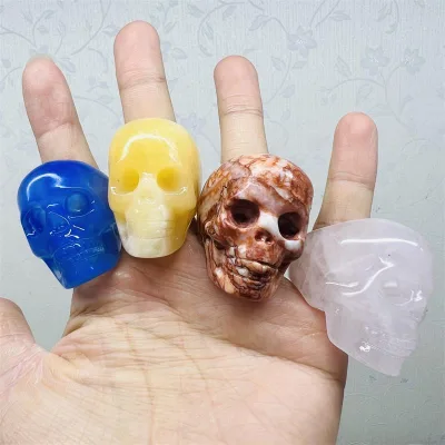 Factory wholesale natural hand made carved crystal skulls ring for decoration gifts