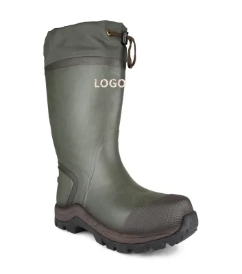 Knee High Green Rubber Insulated Fishing and Hunting Boots With Removable Felt Liner