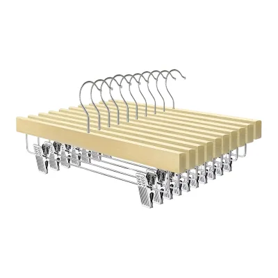 22 Years Hangers Manufacture High Quality Skirt Hangers with Clips Customized Freely Length Pant Hanger with Clips