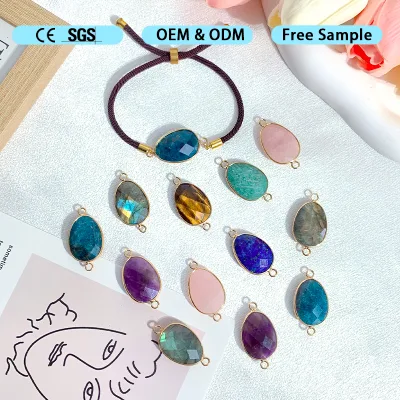 Wholesale Natural Healing Stone Gemstone Pendants Oval Colorful Stone Crystal Pendants for Jewelry