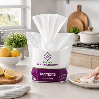 WIPES PLUS Kitchen Sanitizing Wet Wipes Lemon Scent 230 Count No Alcohol Disposable Non-Woven Fabric