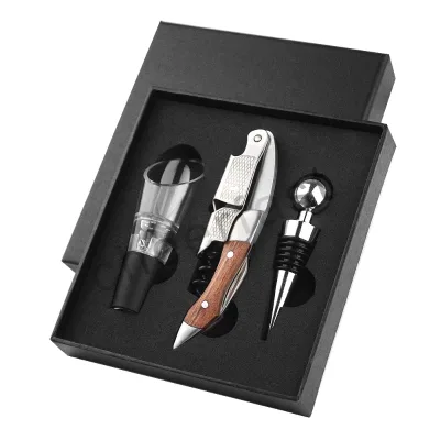 One Stop Purchase Wine Opener Gift Set Top Lid and Tray Gift Box Packaging With Wine Pouer Stopper Wine Accessories Gift Set