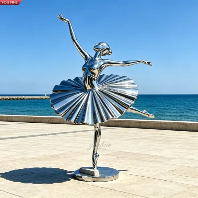 YOUFINE Mirror Polished 304/316 Stainless Steel Ballerina Sculpture Arabesque Pose Modern Art for Seaside Plaza
