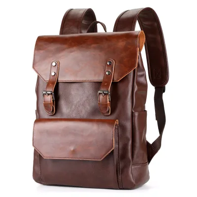 PU Leather Fashion Portable Backpack for Men Women Travel Laptop Shoulder Bag with Magnetic Shut