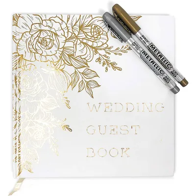 Hardcover Casebound Wedding Guest Book Gold Stamping Original Design Guest Book for Wedding