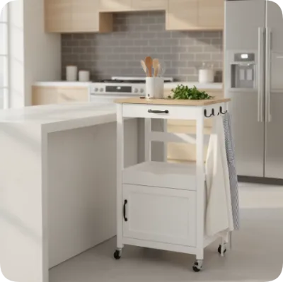 Hot Sale Modern White Mdf Painted Rubber Wood Top Vegetable Movable Narrow Kitchen Trolley Cart Furniture With Wheels