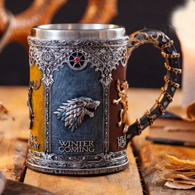 Creative Stainless Steel Wine Glass Game of Thrones Mug Embossed Beer Mug Large-Capacity 501-600ml Whiskey Tumbler