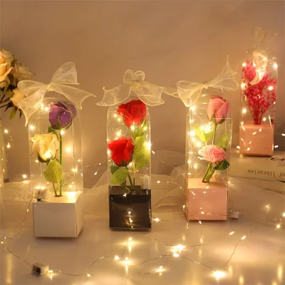 Soap Flower Bouquet with LED Starry Night Light Romantic Valentine's Day Gift for Women Girlfriend Teacher's Day Present