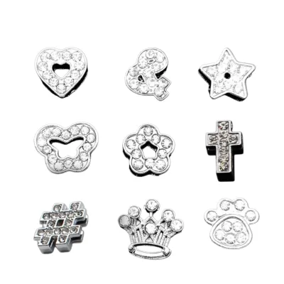 Wholesale Rhinestones Heart Star Crown Slide Charms DIY Golden Crystal Slide Charms Heart Star Crown Slide Charms for 8mm