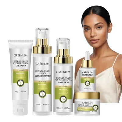 Greenlem Luxurious Vitamin C + Hyaluronic Acid + Citrus Limon Peel Oil 5-Piece Skincare Set for All Skin Types Private Label