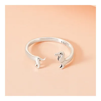 INS Trendy 925 Sterling Silver Cute Dachshund Animal Exquisite Jewelry Glossy Open Size Basset Dog Rings Minimalist Style