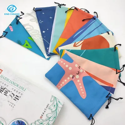 Cheap Wholesale Drawstring Glasses Pouch Portable Soft Sunglasses Pouch Anti-Scratch Sunglasses Bag Random Color