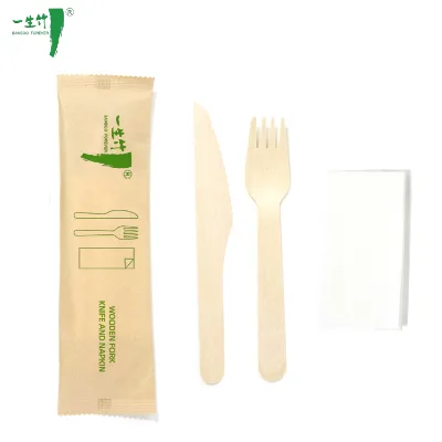 Free Sample Custom Logo Eco-friendly Compostable Wooden Spoon Set Disposable Modern Style Cutlery Including Knife and Fork